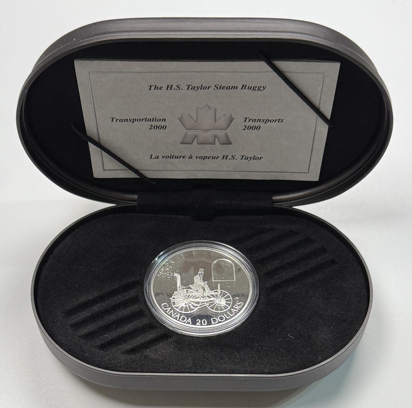 S&S Numismatic世界钱币-拍卖 第118期  加拿大2000年 陆路、海路和铁路运输 20加元精制纪念银币 盒证齐全，品相如图 31.1克925银