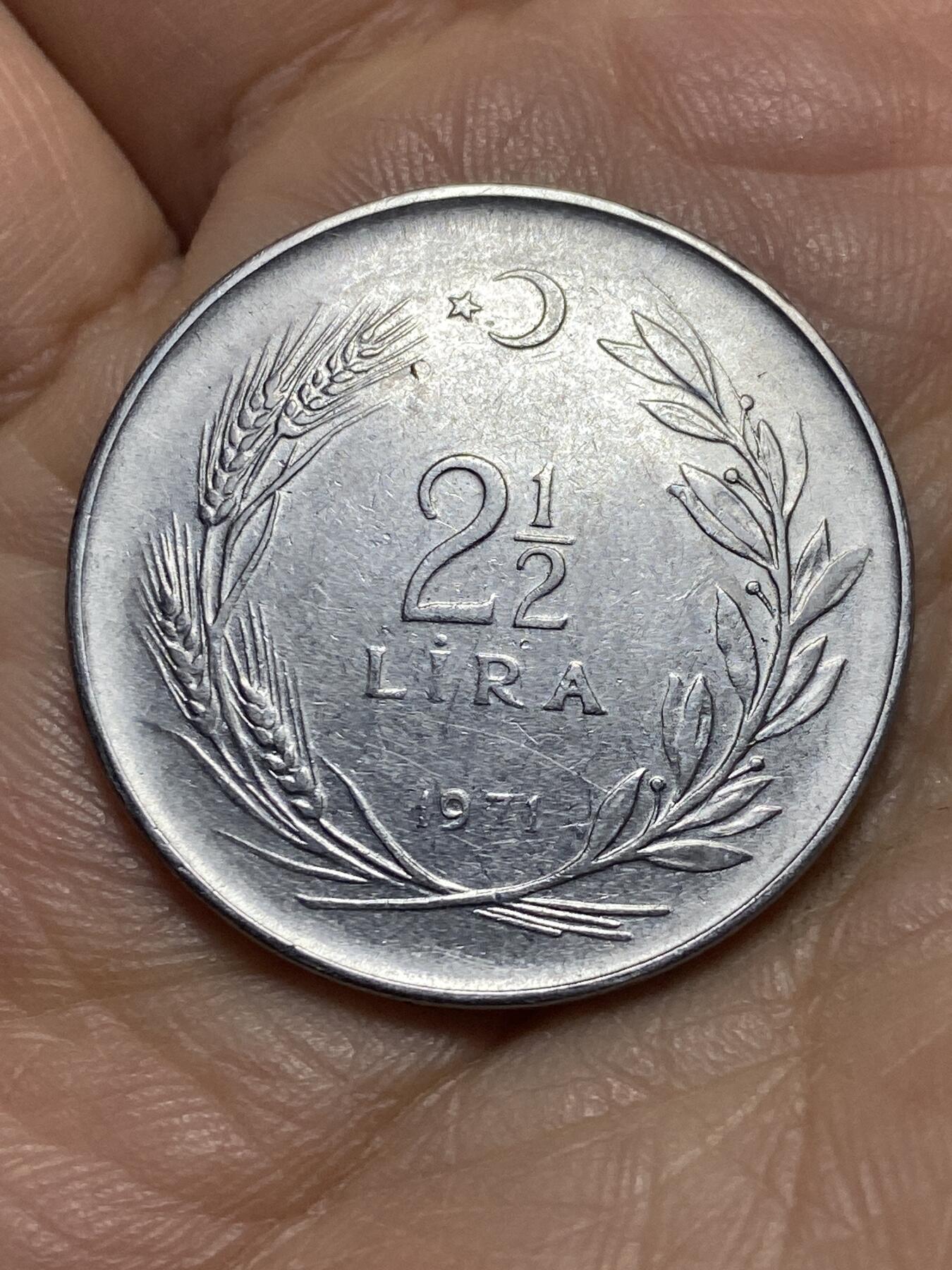 2026年第四场(总第一百七十三场）外国好品散币场(免佣金) 土耳其🇹🇷1971年2.5里拉(独立后第五套第二，9克减重版)