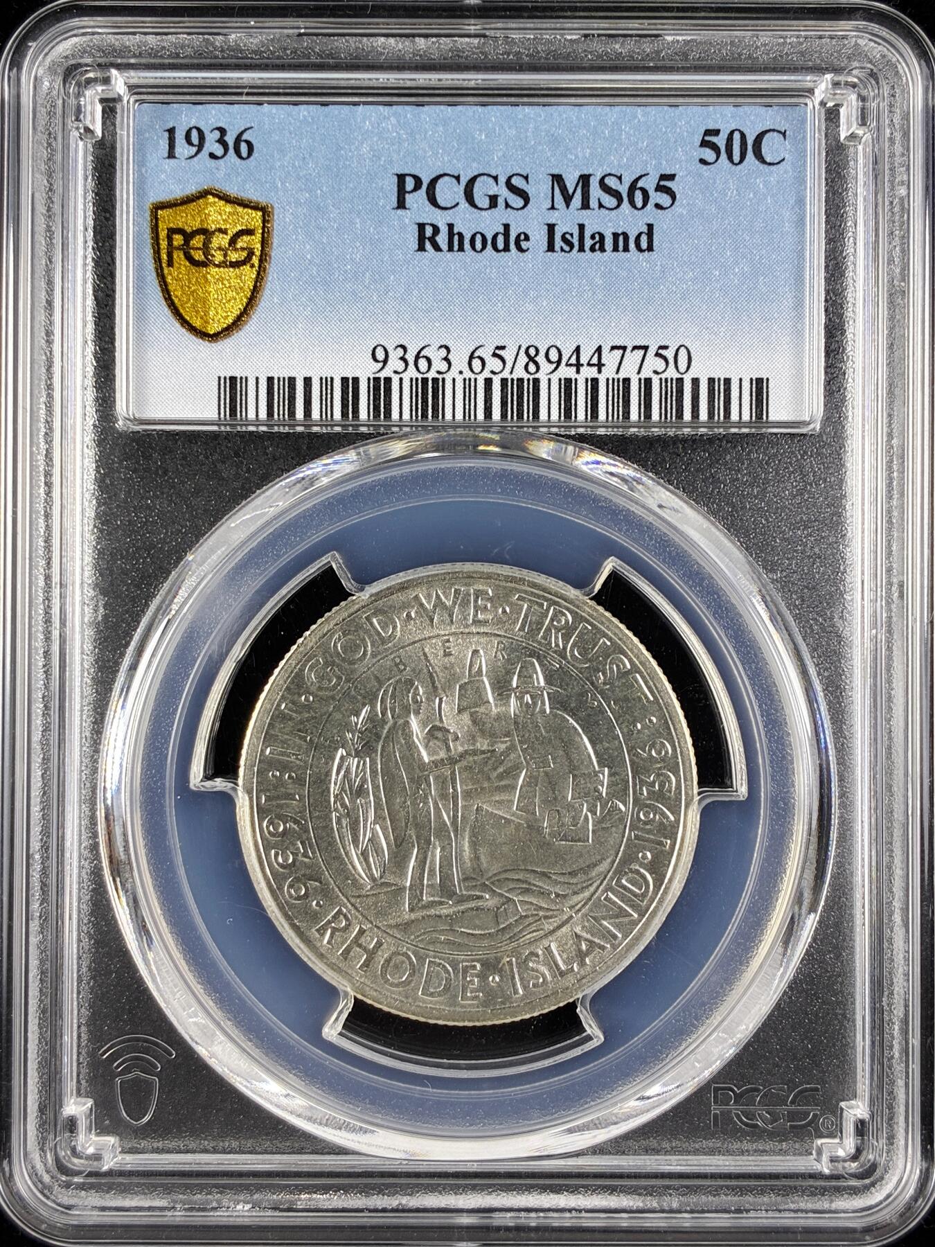 【雨安】【直播拍卖】【第0123期-评级币章】2026-01-10 周六 19:30 [评级美洲] USA 美国 纪念币 50美分 1936年 罗德岛州  PCGS-MS65
