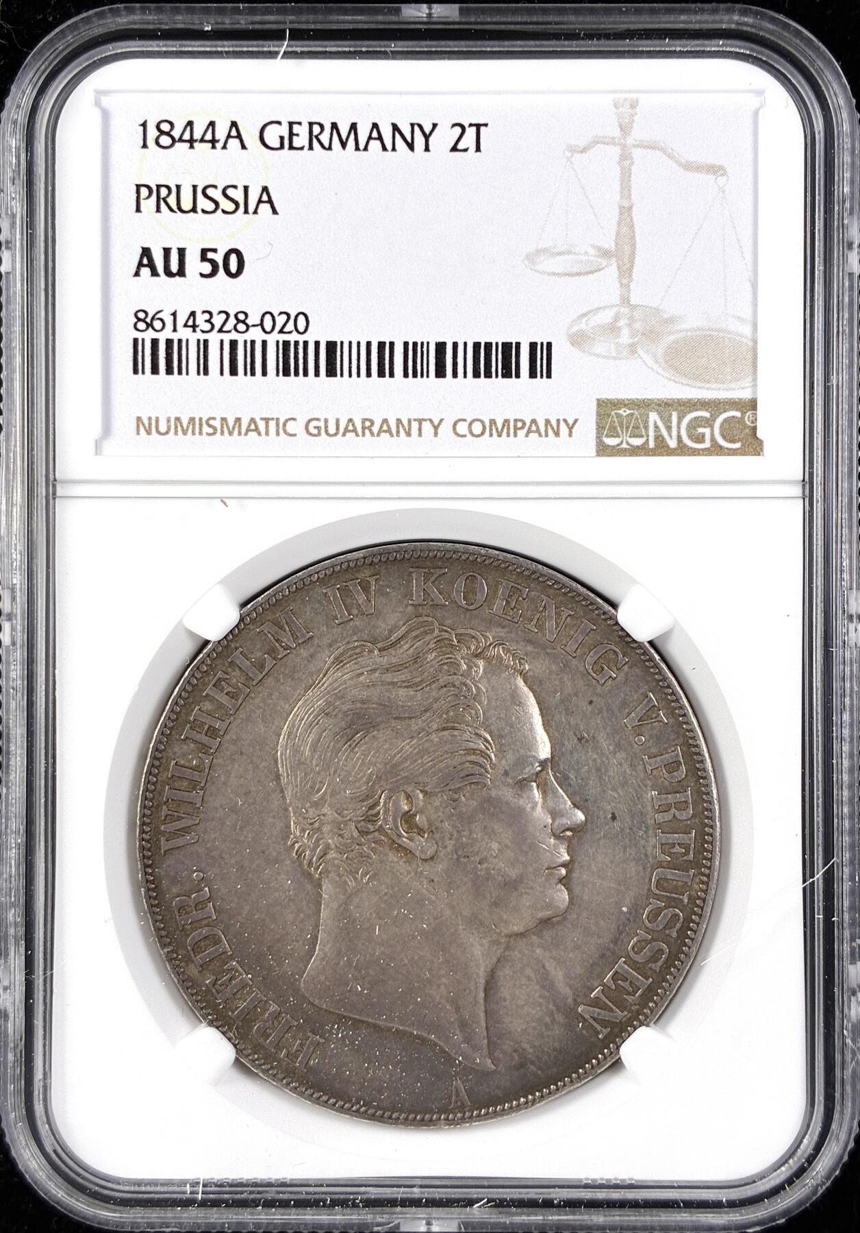 【雨安】【直播拍卖】【第0123期-评级币章】2026-01-10 周六 19:30 [评级德国] Germany 德国 德意志 2泰勒 Prussia普鲁士 Thun.253/258 腓特烈·威廉四世 1844年  NGC-AU50