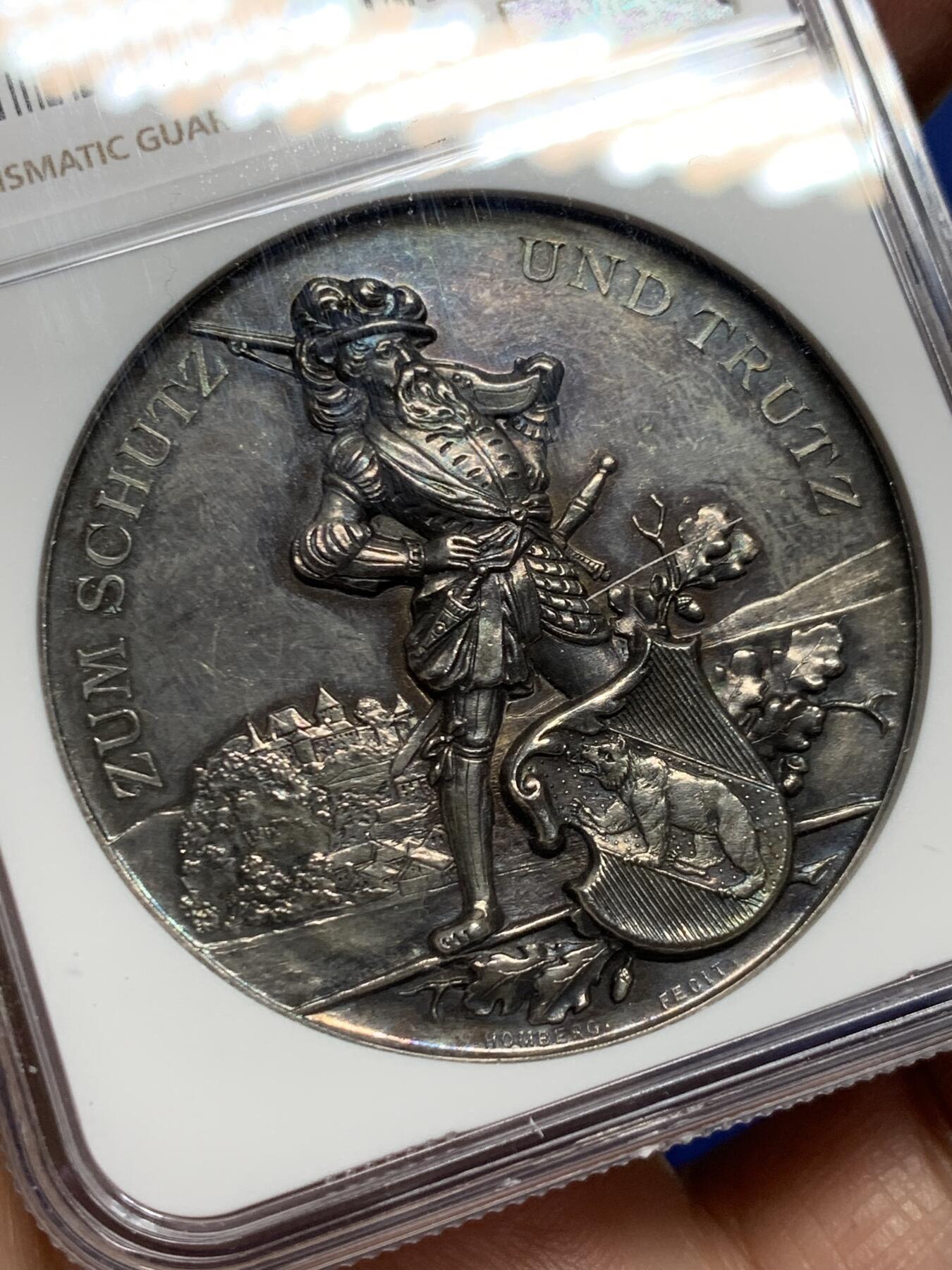 《竞宝斋》第455场 周日，周一 2场连拍 （全场包邮，欢迎送拍） NGC MS62 1891 瑞士伯尔尼射击节 银章 45直径，高浮雕，极其精美