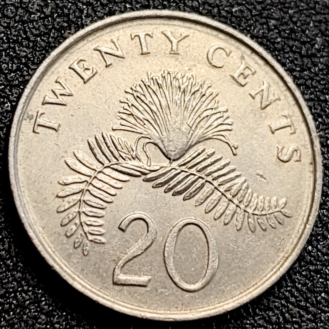 泉币菌-第164场-新年第七场 精品福利场 1989 高币值 新加坡20分 绒球花 高盾徽版 直径21.36mm