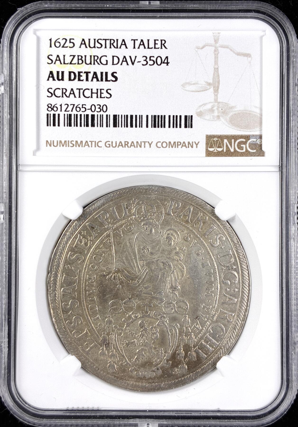 【雨安】【直播拍卖】【第0123期-评级币章】2026-01-10 周六 19:30 [评级欧洲] Austria 奥地利 萨尔茨堡 1泰勒 1625年 DAV-3504  NGC-AU