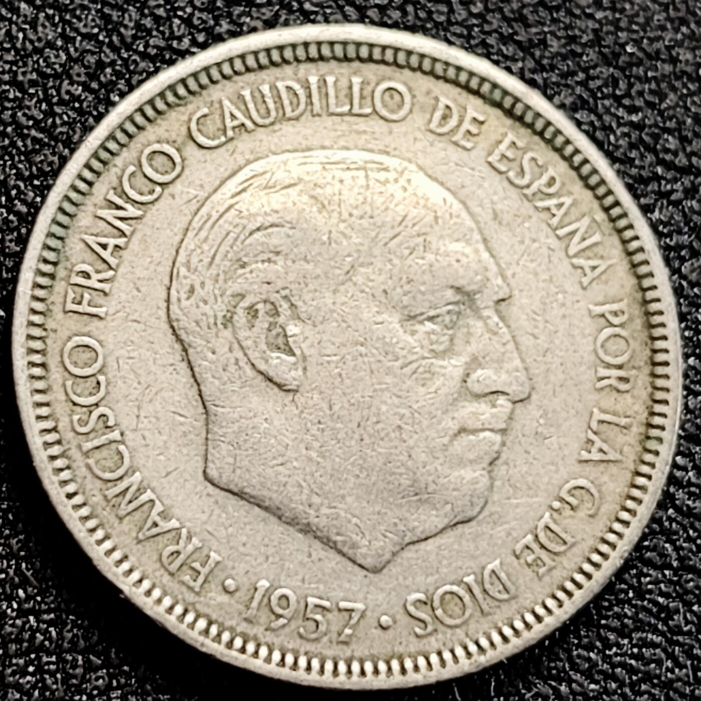 泉币菌-第164场-新年第七场 精品福利场 西班牙5比塞塔 鹰 独裁者佛朗哥 铜镍币23mm