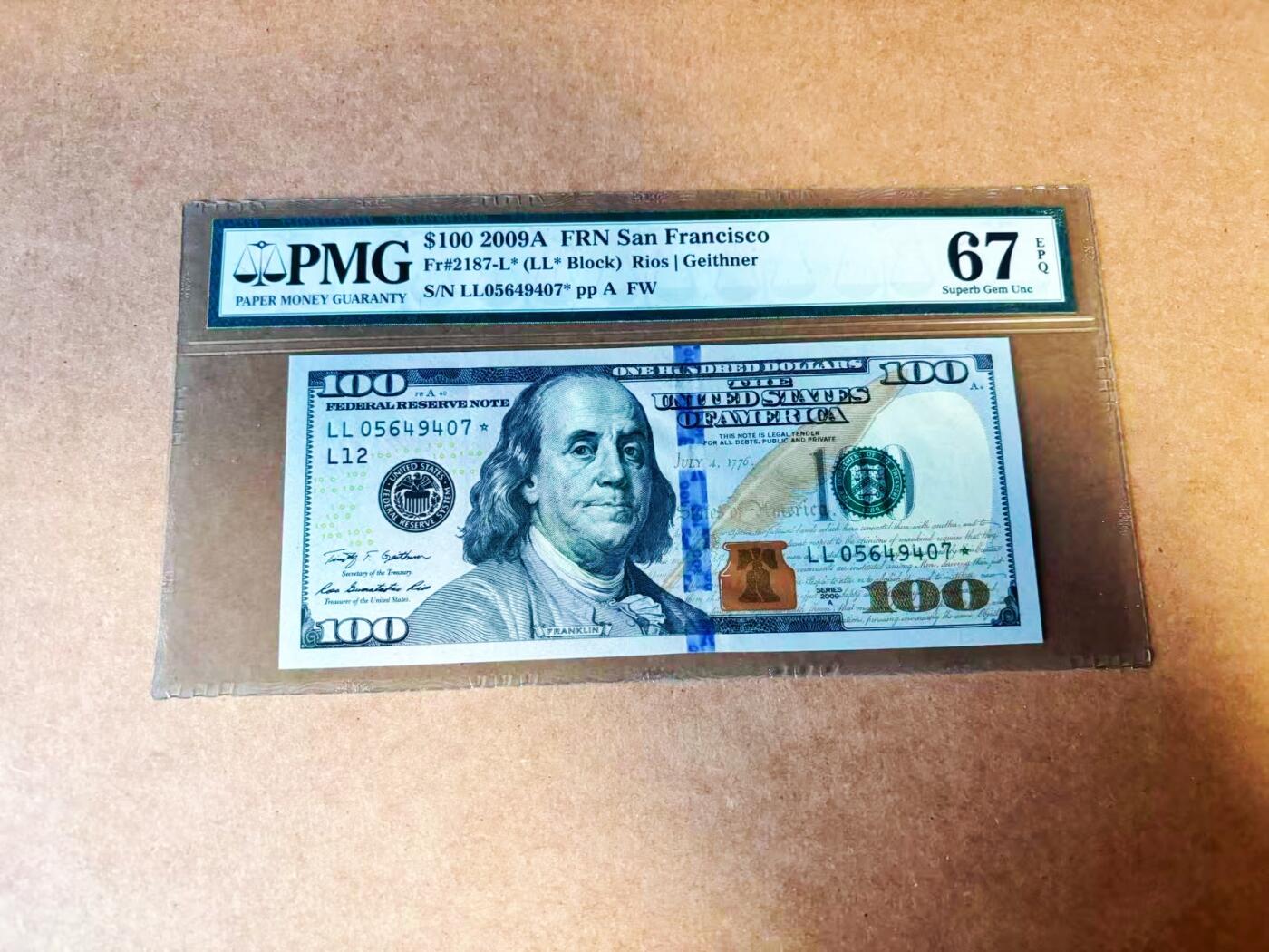 【Blue Auction】世界纸币精拍第772期——18级TOP拍卖/信誉/品质/专业/高效💫  【补号】美国 2009年 100美金 PMG67EPQ