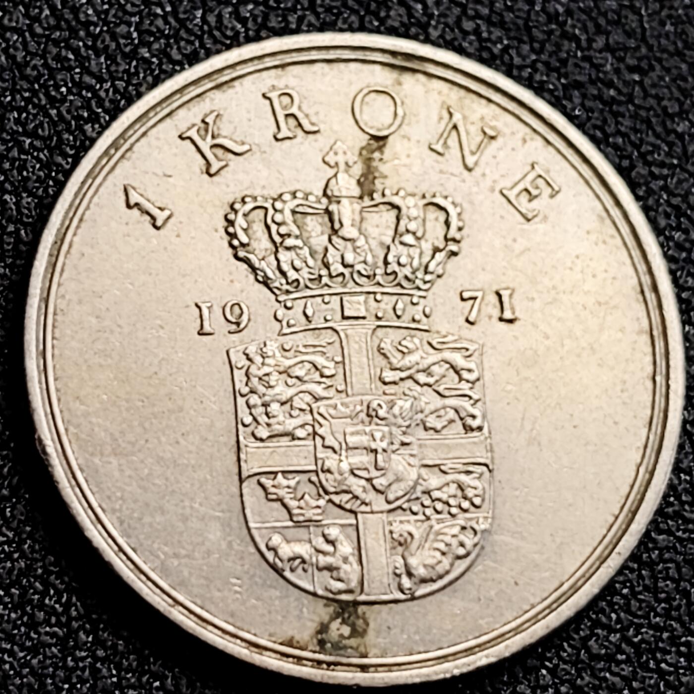 泉币菌-第164场-新年第七场 精品福利场 丹麦1971年1克朗 皇冠 弗雷德里克九世国王 25.5mm