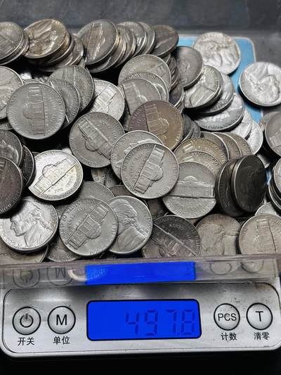 文馨钱币收藏 2026新年第二场（第 288 场）【长期接代拍品】 - 美国杰斐逊五美分 100 枚，497 克，几乎都是带光好品，原光品，年份未挑，不知道有没有早期的或者小银币之类的