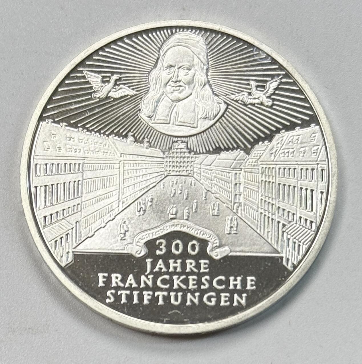 S&S Numismatic世界钱币-拍卖 第118期  德国1998年 弗兰克基金会成立300周年 10马克精制纪念银币 15.5克925银，品相如图