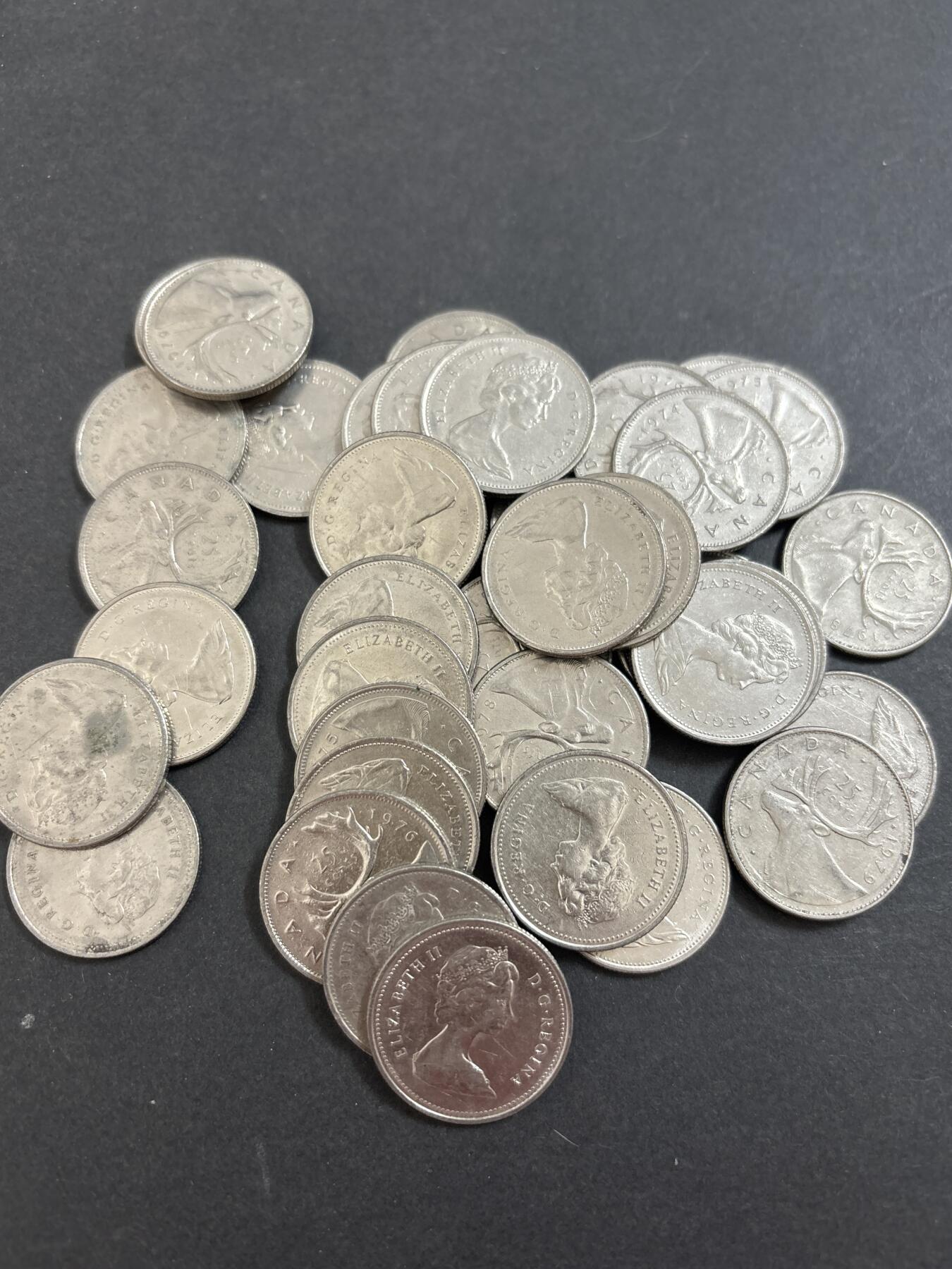 文馨钱币收藏 2026新年第二场（第 288 场）【长期接代拍品】 好品加拿大驯鹿 25 分 38 枚，9.5 加元折合人民币 48.3 元