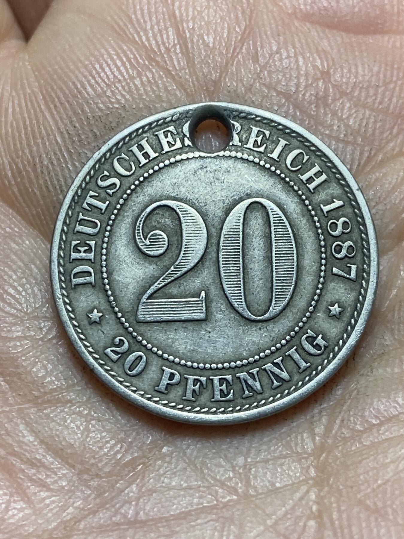 2026年第四场(总第一百七十三场）外国好品散币场(免佣金) 打孔好品–德意志帝国1887年20芬尼(威廉一世末期，铜镍材质，A标柏林造)