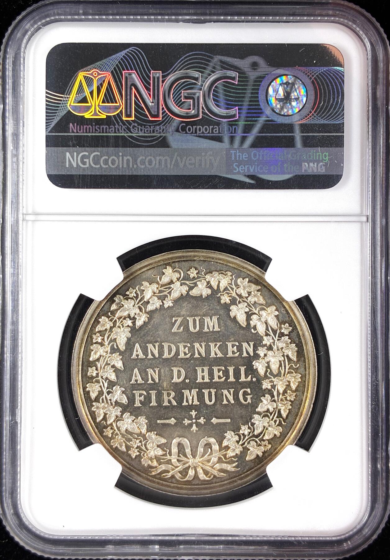 【雨安】【直播拍卖】【第0123期-评级币章】2026-01-10 周六 19:30 [评级章] Germany [章] 德国 1850年 基督教圣事-坚振圣事 银章  NGC-MS65