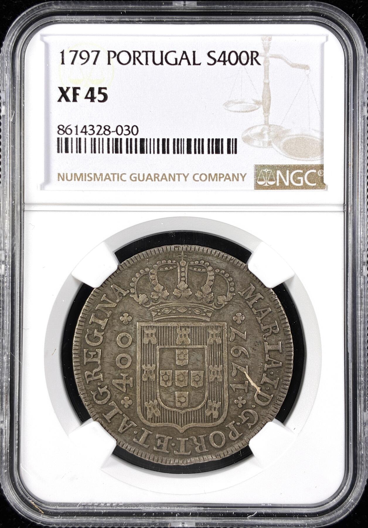 【雨安】【直播拍卖】【第0123期-评级币章】2026-01-10 周六 19:30 [评级欧洲] Portugal 葡萄牙 400瑞斯 KM#0288 (1786-1799) 玛丽亚一世 1797年  NGC-XF45