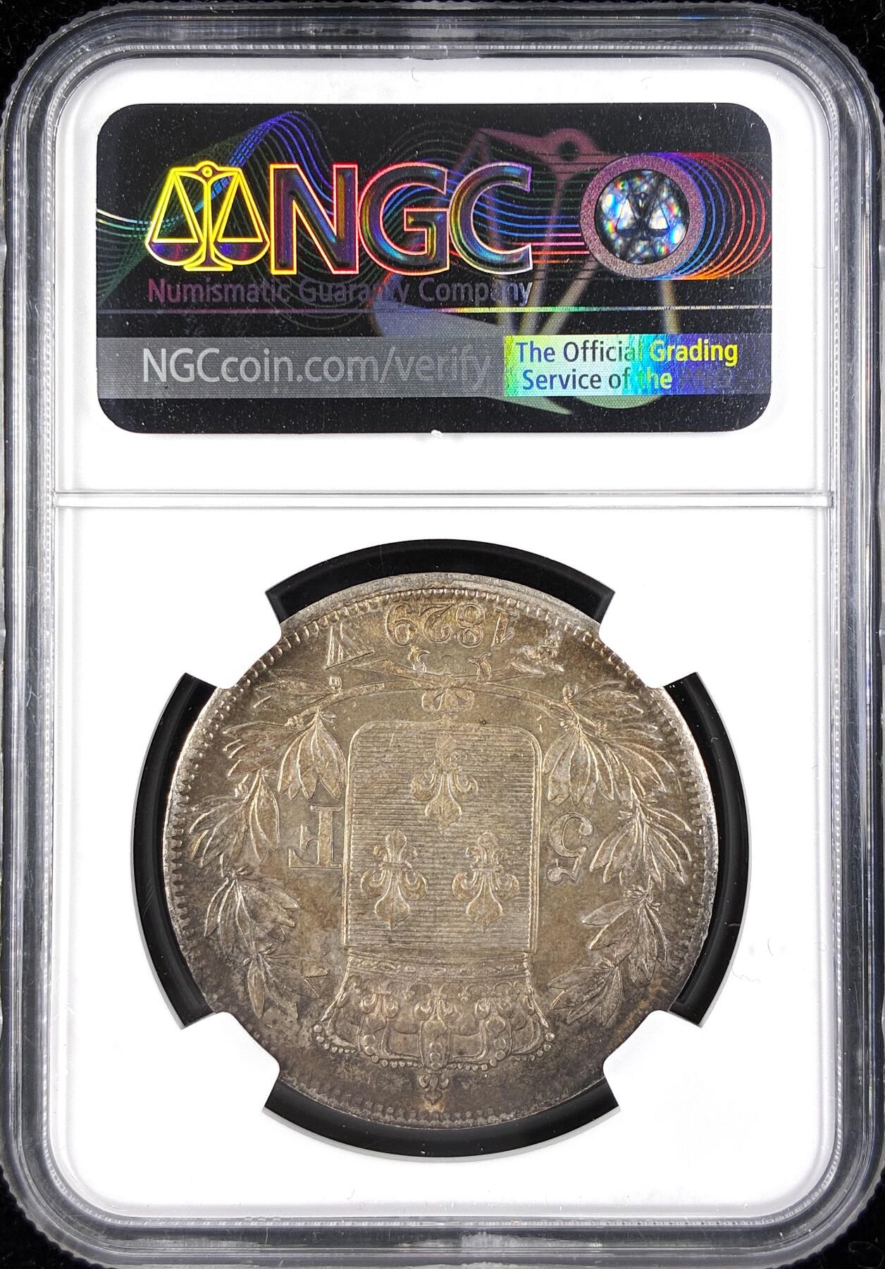 【雨安】【直播拍卖】【第0123期-评级币章】2026-01-10 周六 19:30 [评级法国] France 法国 5法郎 KM#0728 (1827-1830) 查理十世 1829年  NGC-UNC