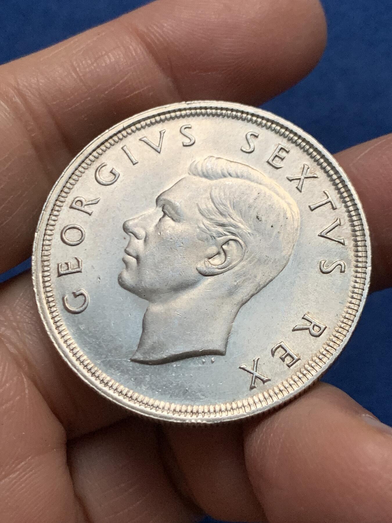 《竞宝斋》第455场 周日，周一 2场连拍 （全场包邮，欢迎送拍） 南非1948年5先令羚羊银币 原光好品