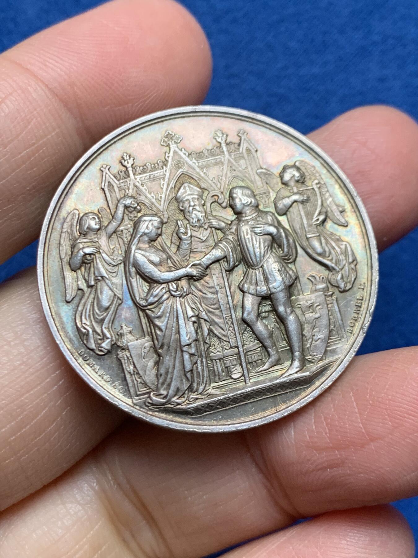 《竞宝斋》第455场 周日，周一 2场连拍 （全场包邮，欢迎送拍） 法国婚姻与爱情纪念银章 丰饶角银标 21.62克 36.2MM 双天使撒花奏乐