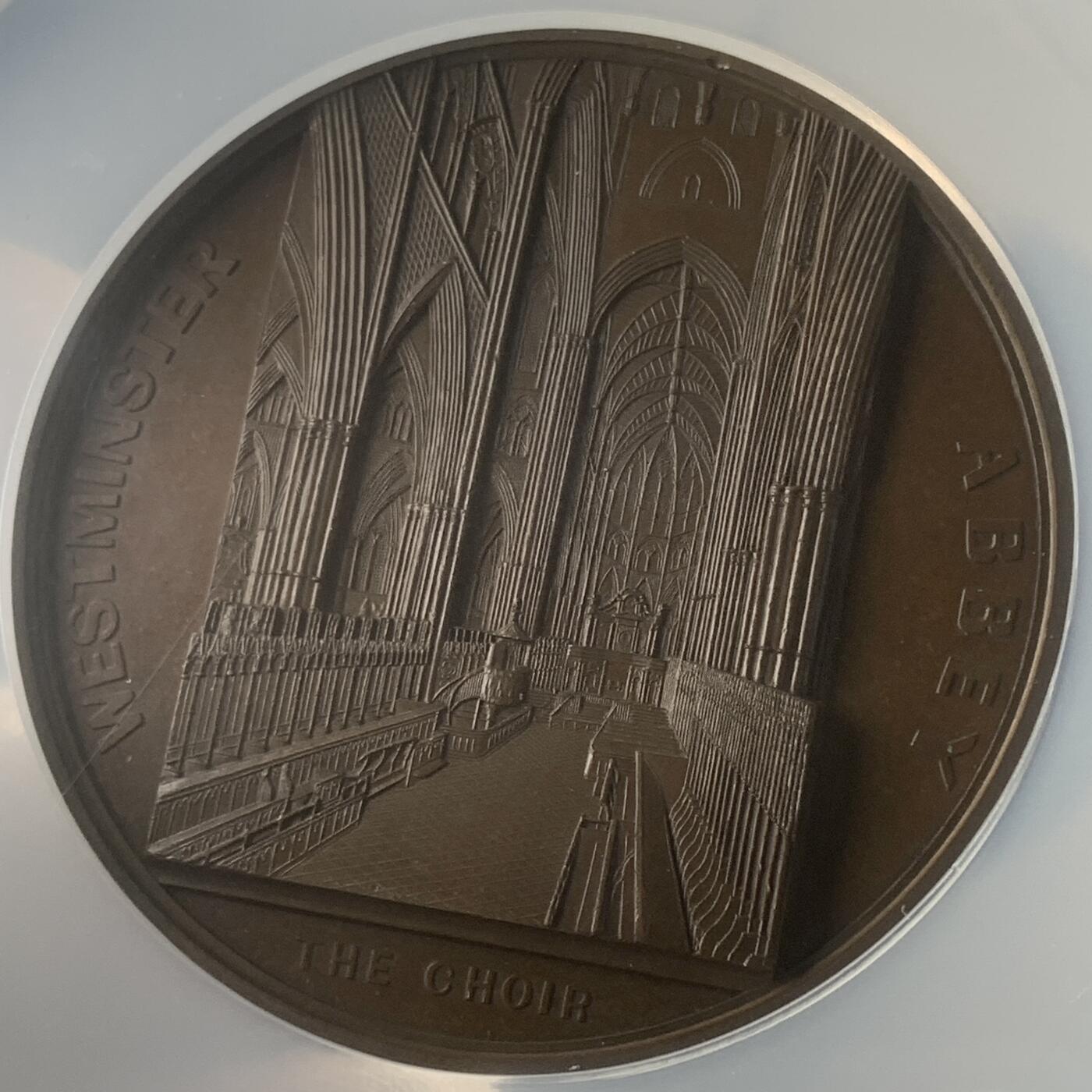 掌中浮雕-藏着的欧洲第048场 NGC MS63 ：英国威斯敏斯特教堂铜章，60mm