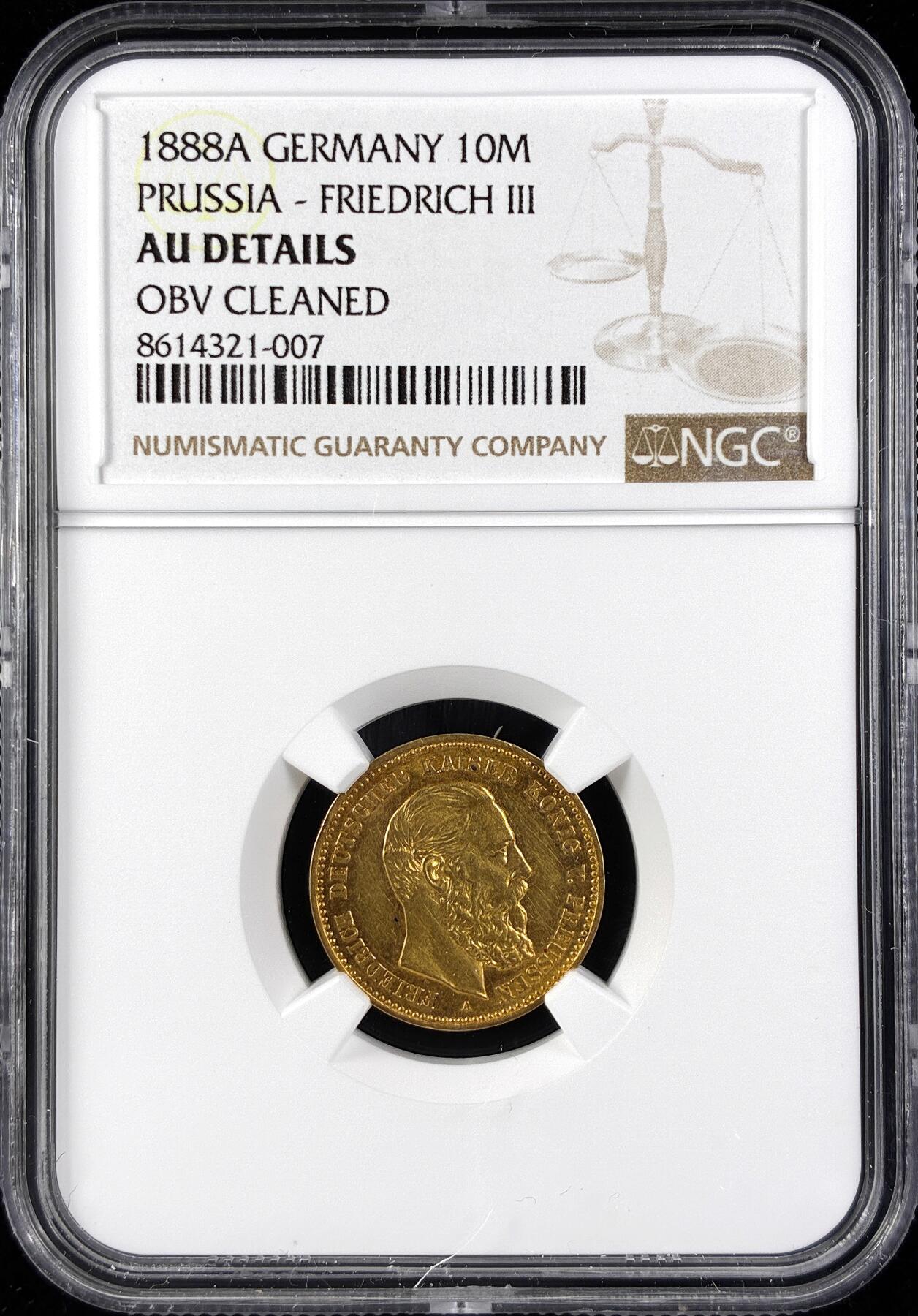 【雨安】【直播拍卖】【第0123期-评级币章】2026-01-10 周六 19:30 [金铂金币] [金币] Germany 德国 帝国 J.247 Prussia普鲁士 10马克 三皇 1888年  NGC-AU