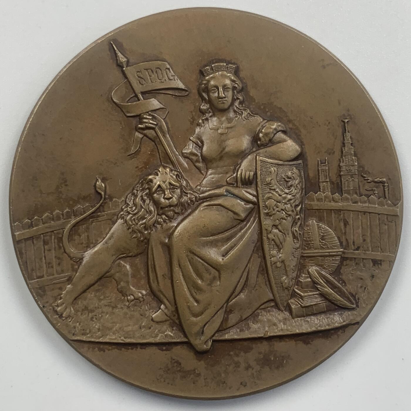 掌中浮雕-藏着的欧洲第048场 1919年比利时根特市铜奖章，50.5mm