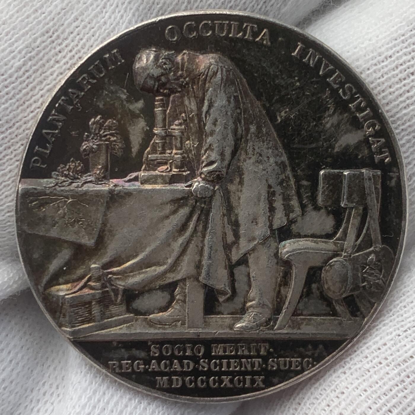 掌中浮雕-藏着的欧洲第048场 1899年瑞典植物学家约翰·埃尔哈德·阿雷苏格银章 ，31 mm, 15 g，A. Lindberg雕刻