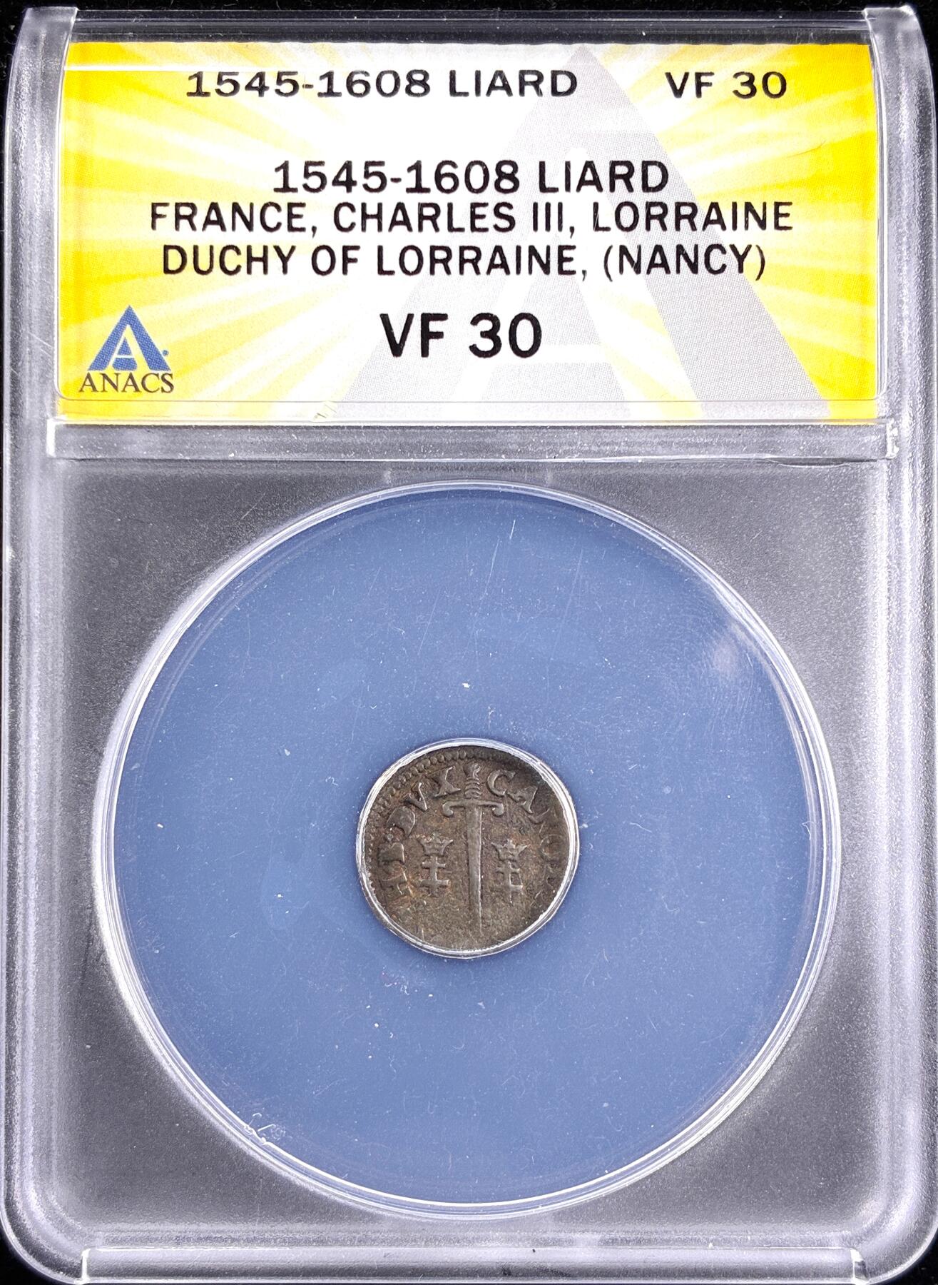 【雨安】【直播拍卖】【第0123期-评级币章】2026-01-10 周六 19:30 [评级法国] France 法国 1Liard 1545-1608 查理三世 ANACS-VF30