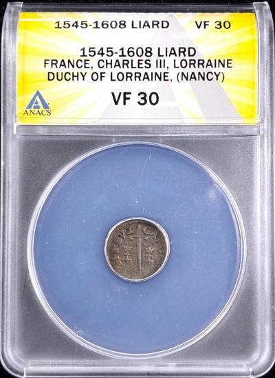 【雨安】【直播拍卖】【第0123期-评级币章】2026-01-10 周六 19:30 - [评级法国] France 法国 1Liard 1545-1608 查理三世 ANACS-VF30