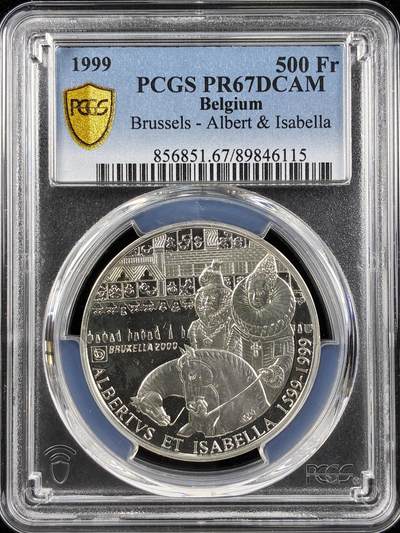【雨安】【直播拍卖】【第0123期-评级币章】2026-01-10 周六 19:30 - [评级现代] Belgium 比利时 500法郎 1999年 布鲁塞尔阿尔贝托和伊莎贝拉 PCGS-PR67DCAM 精制币