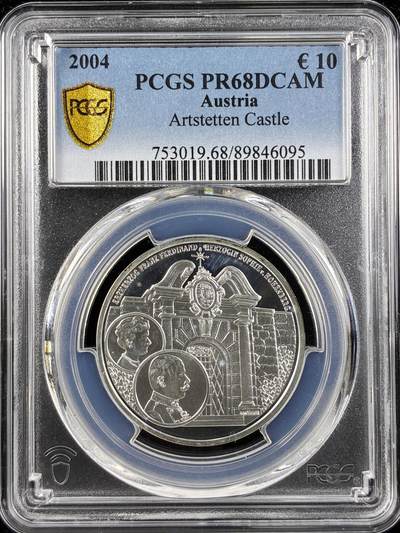 【雨安】【直播拍卖】【第0123期-评级币章】2026-01-10 周六 19:30 - [评级欧元] Austria 欧元 奥地利 10欧元 2004年 阿尔施泰滕城堡 PCGS-PR68DCAM 精制币