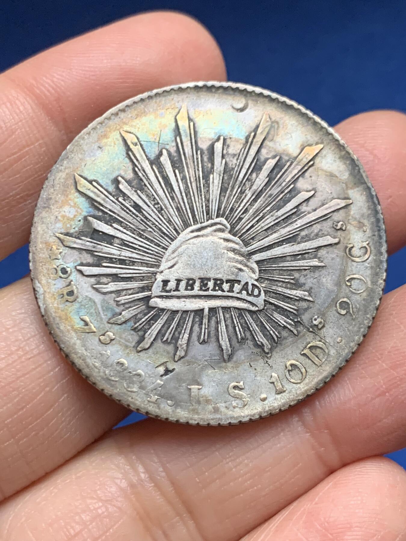 《竞宝斋》第455场 周日，周一 2场连拍 （全场包邮，欢迎送拍） 墨西哥 1884ZS IS 鹰洋8r银币五彩