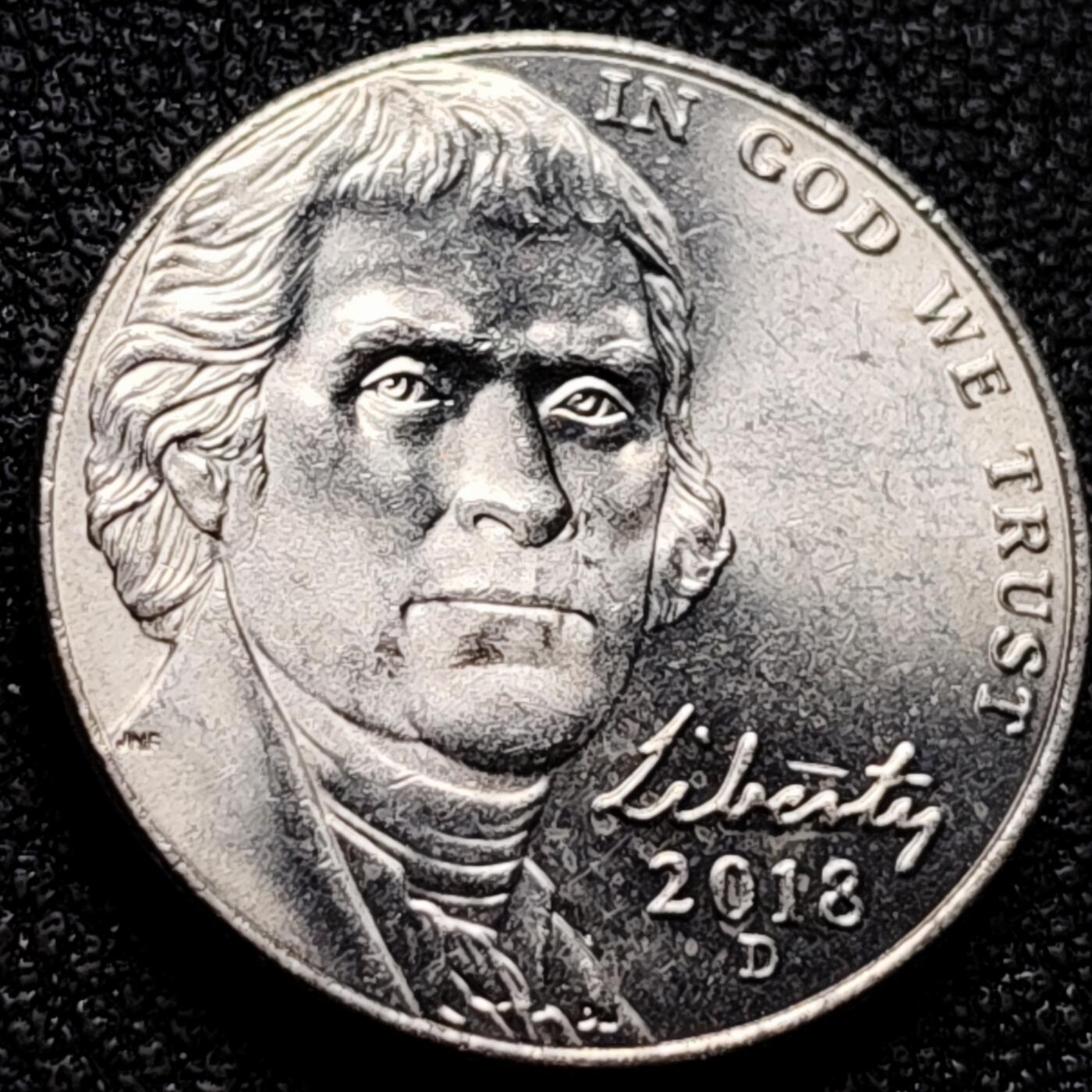 泉币菌-第165场-新年第八场 精品福利场 原光UNC 美国 杰斐逊总统 蒙蒂塞洛庄园 5分銅镍硬币 2018年 21mm