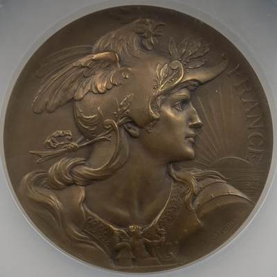 掌中浮雕-藏着的欧洲第048场 - NGC MS63 : 1911年法国戎装玛丽安娜名誉品铜章，名家Bottee作品，68mm