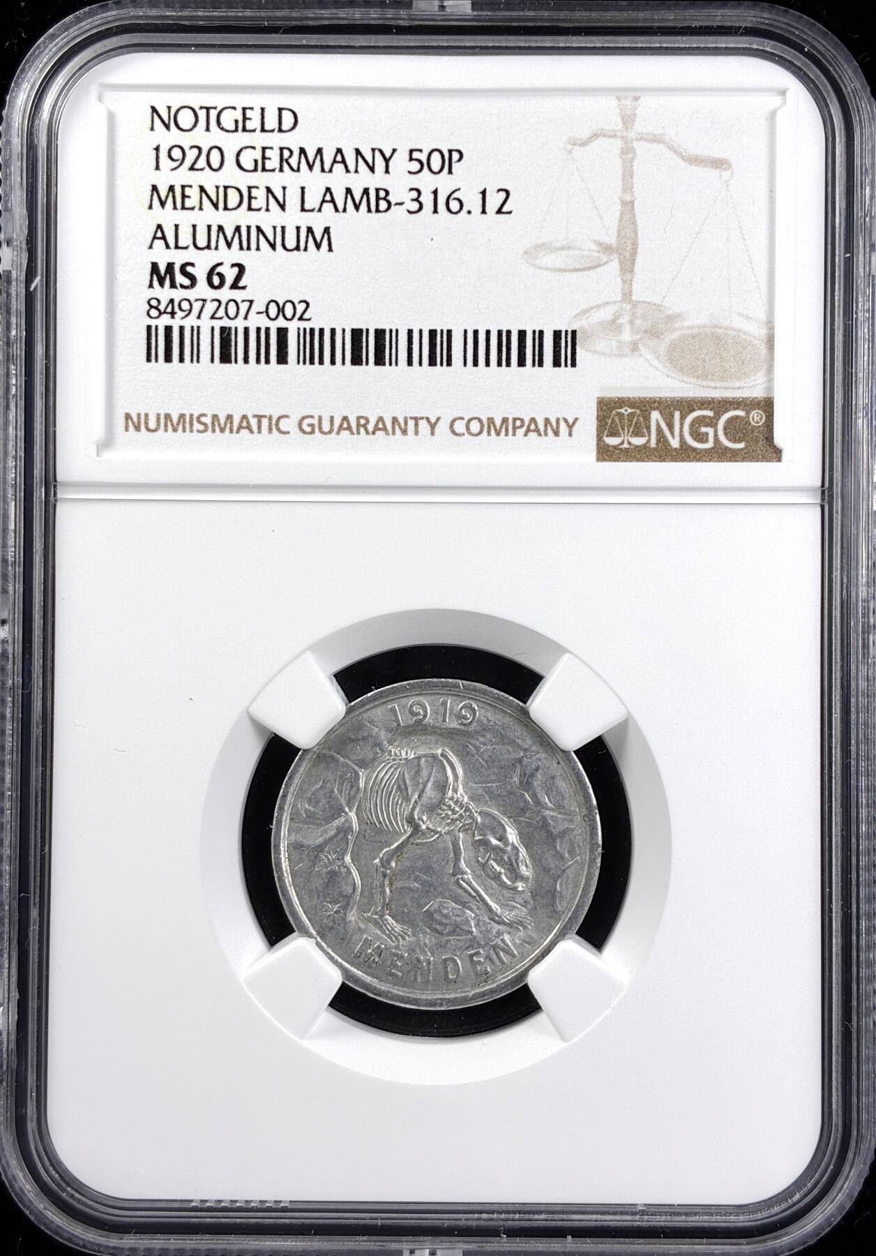 【雨安】【直播拍卖】【第0123期-评级币章】2026-01-10 周六 19:30 [评级德国] Germany 德国 德紧 门登 50芬尼 1920年  NGC-MS62