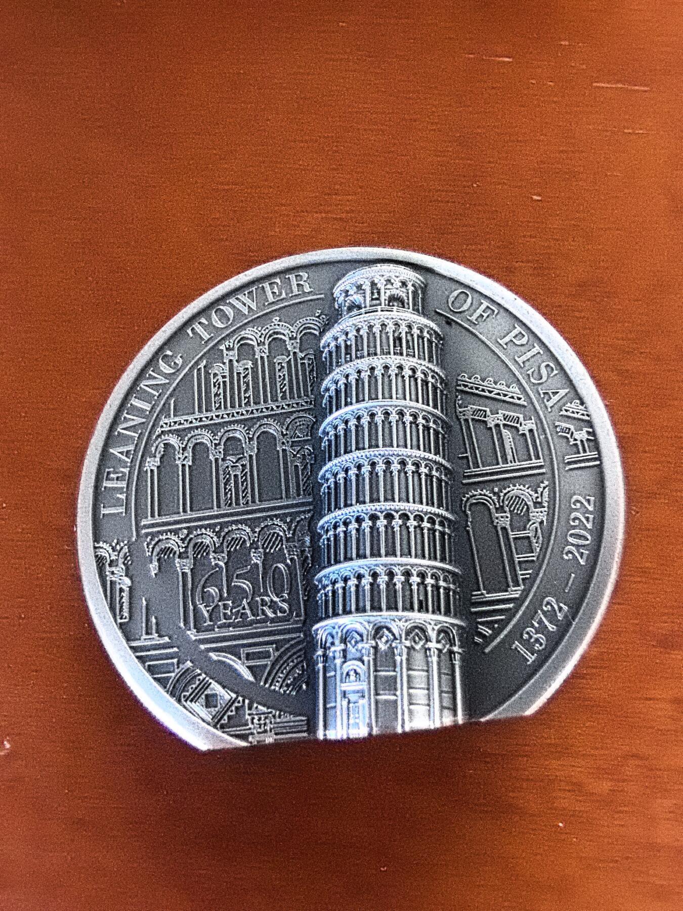 长老汇蛇年精选第九十二场拍卖 2022库克群岛比萨斜塔10元仿古超高浮雕银币，2盎司999银，盒证全，1372枚