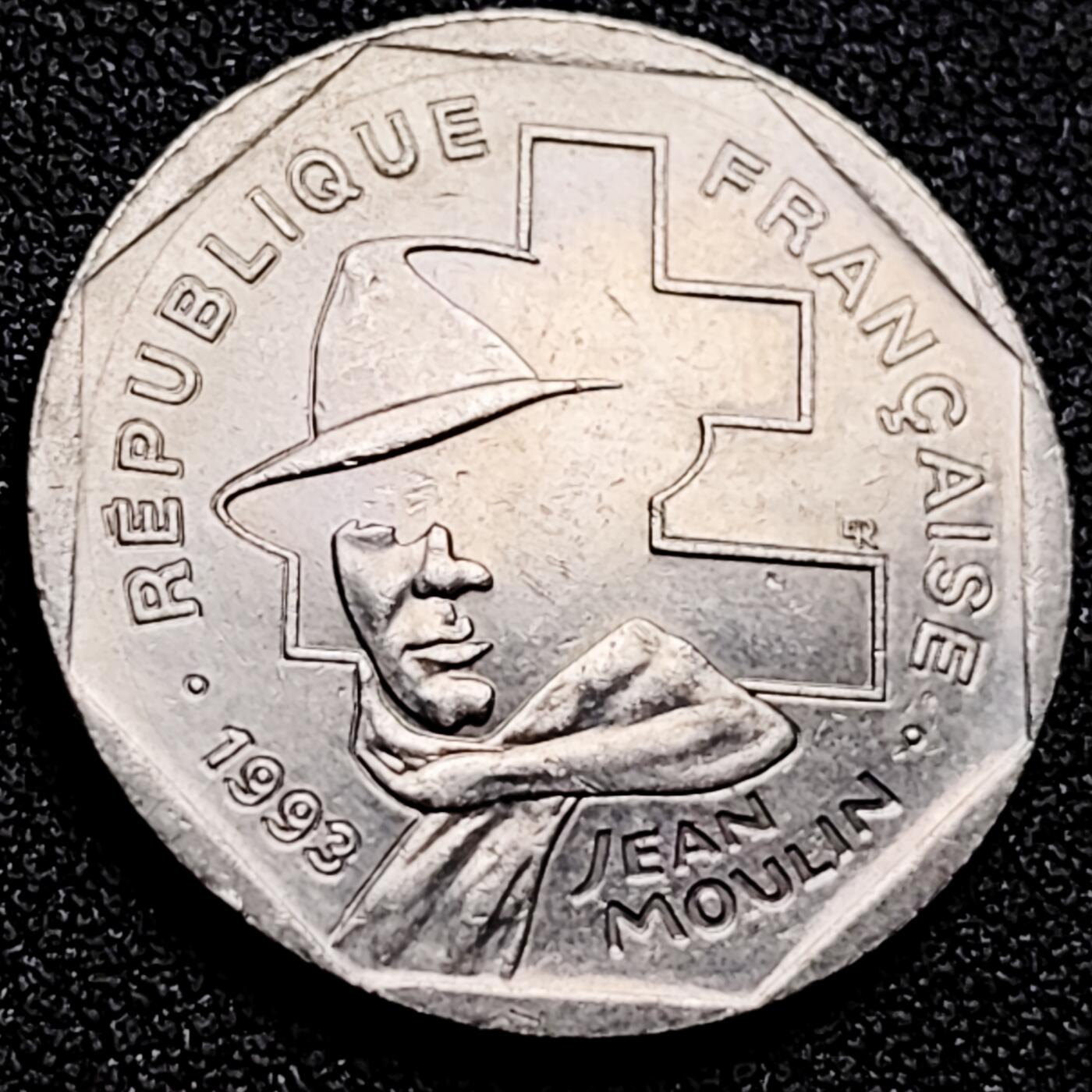 泉币菌-第165场-新年第八场 精品福利场 法国2法郎纪念币1993年二战民族英雄让-穆兰硬币26.5mm