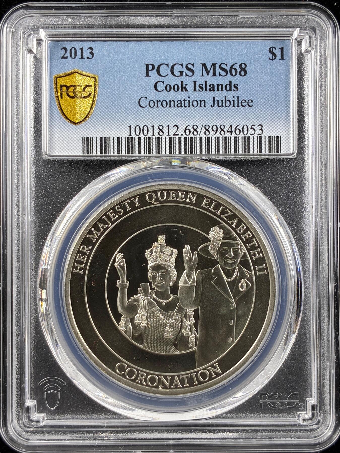 【雨安】【直播拍卖】【第0123期-评级币章】2026-01-10 周六 19:30 [评级现代] Cook Island 库克群岛 1元 2013年 加冕  PCGS-MS68