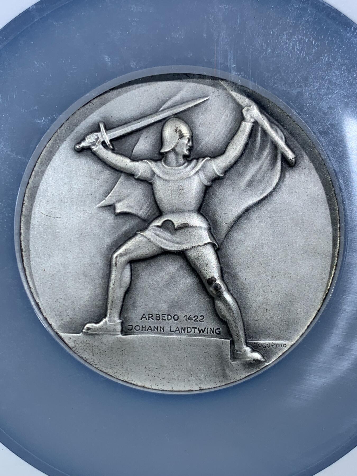 《竞宝斋》第455场 周日，周一 2场连拍 （全场包邮，欢迎送拍） NGC MS65 瑞士1952年楚格射击节大银章 60mm 加大加厚盒