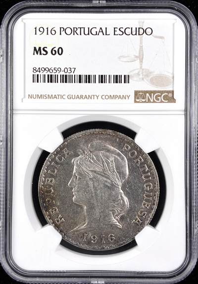 【雨安】【直播拍卖】【第0123期-评级币章】2026-01-10 周六 19:30 - [评级欧洲] Portugal 葡萄牙 Republic 01埃斯库多 KM#0564 (1915-1916) 1916年 NGC-MS60