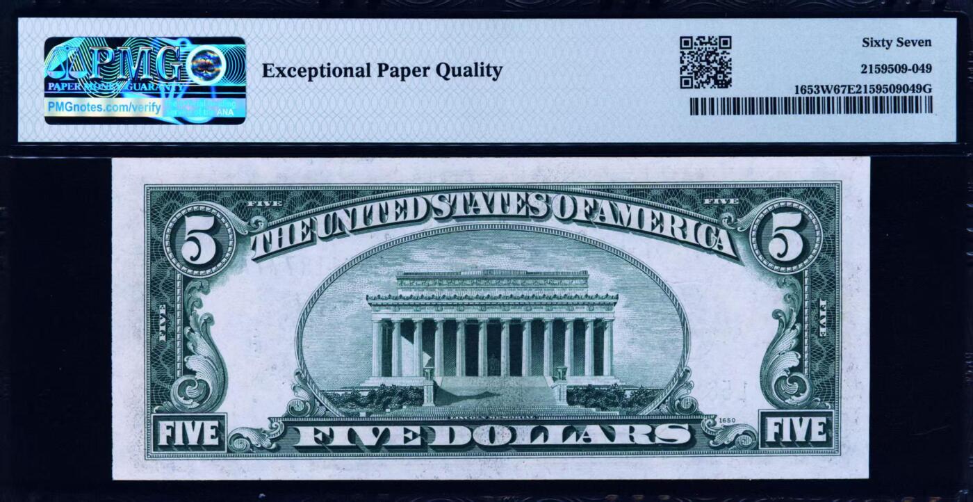 【Blue Auction】世界纸币精拍第772期——18级TOP拍卖/信誉/品质/专业/高效💫 【777豹子号】美国 1934C 5美金 银币券 PMG67EQ 高分 