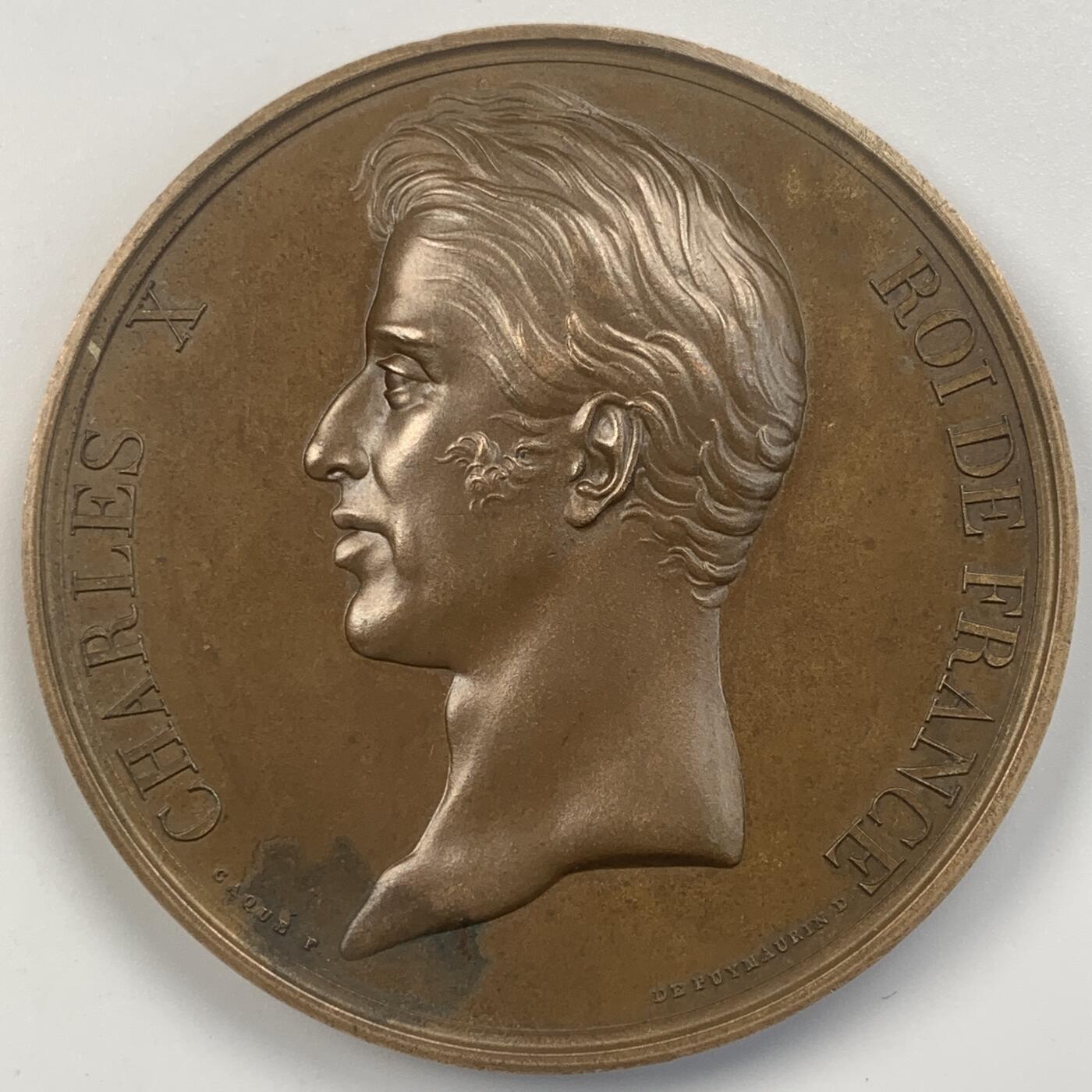 掌中浮雕-藏着的欧洲第048场  1827年法国查理十世纪念铜章，55mm