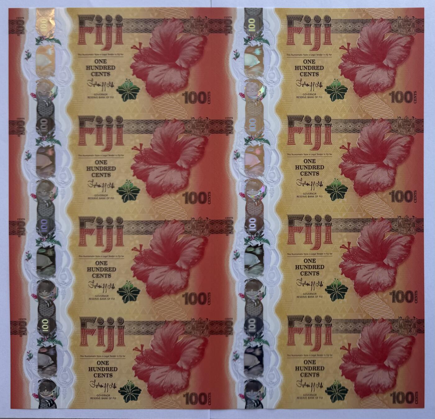 2026第1场（总第228期）：精品测试钞、外钞、塑料钞、连体钞综合场 八连体/吉祥号88888002 斐济2023版“中国生肖龙年”100分塑料纪念钞UNC（发行价1108元）