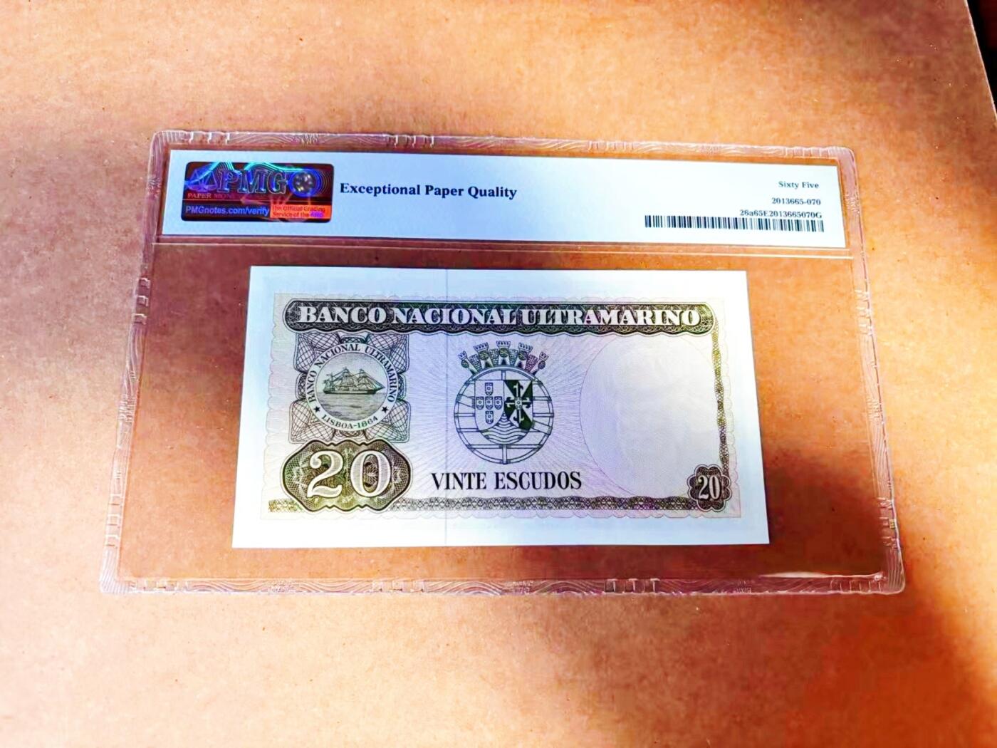 【Blue Auction】世界纸币精拍第772期——18级TOP拍卖/信誉/品质/专业/高效💫 【无47】东帝汶 1967年20埃斯库多 BWC出品 PMG65EPQ 