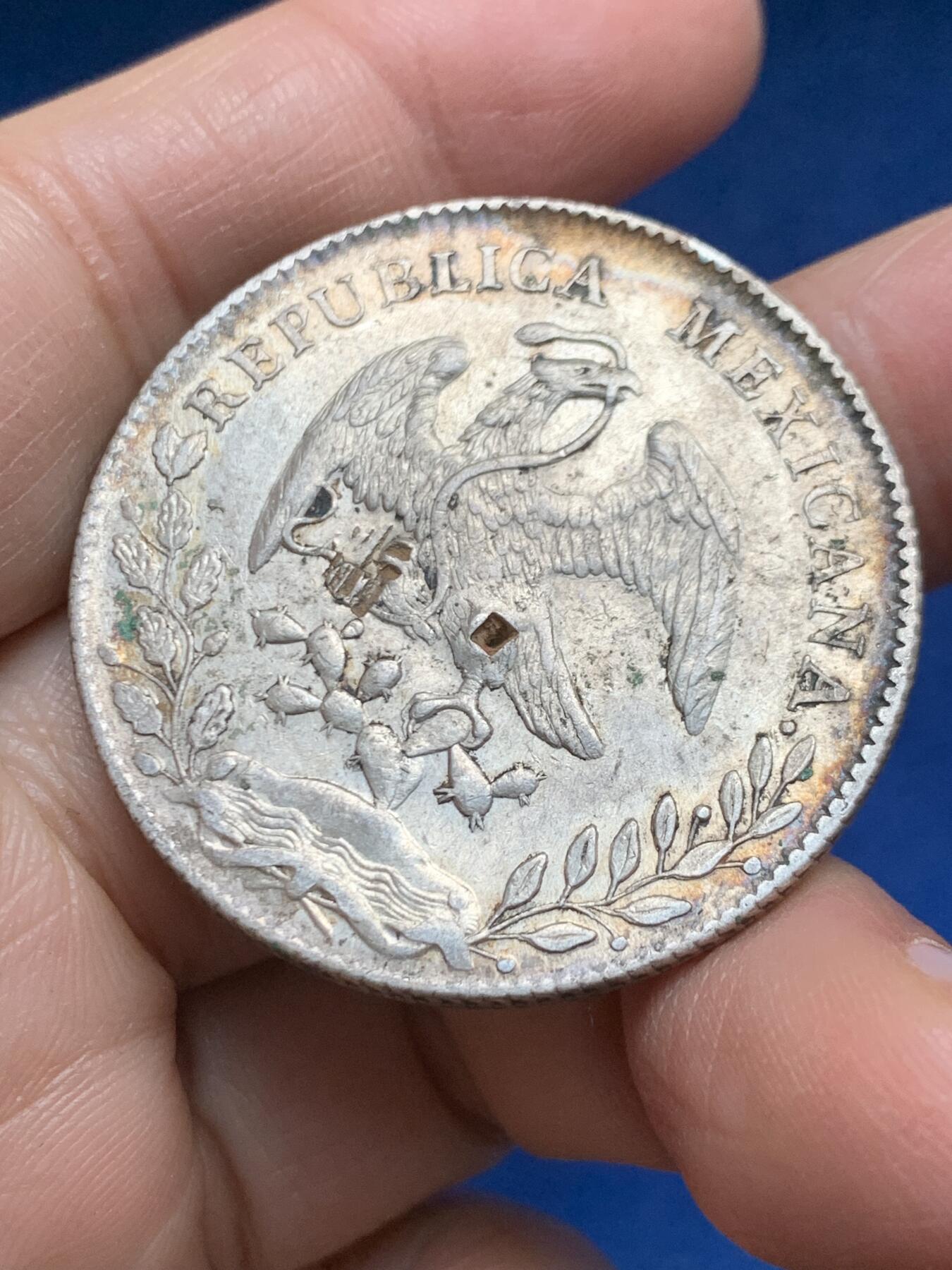 《竞宝斋》第455场 周日，周一 2场连拍 （全场包邮，欢迎送拍） 墨西哥 1895 ZS FZ 鹰洋银币 有戳 细节见图