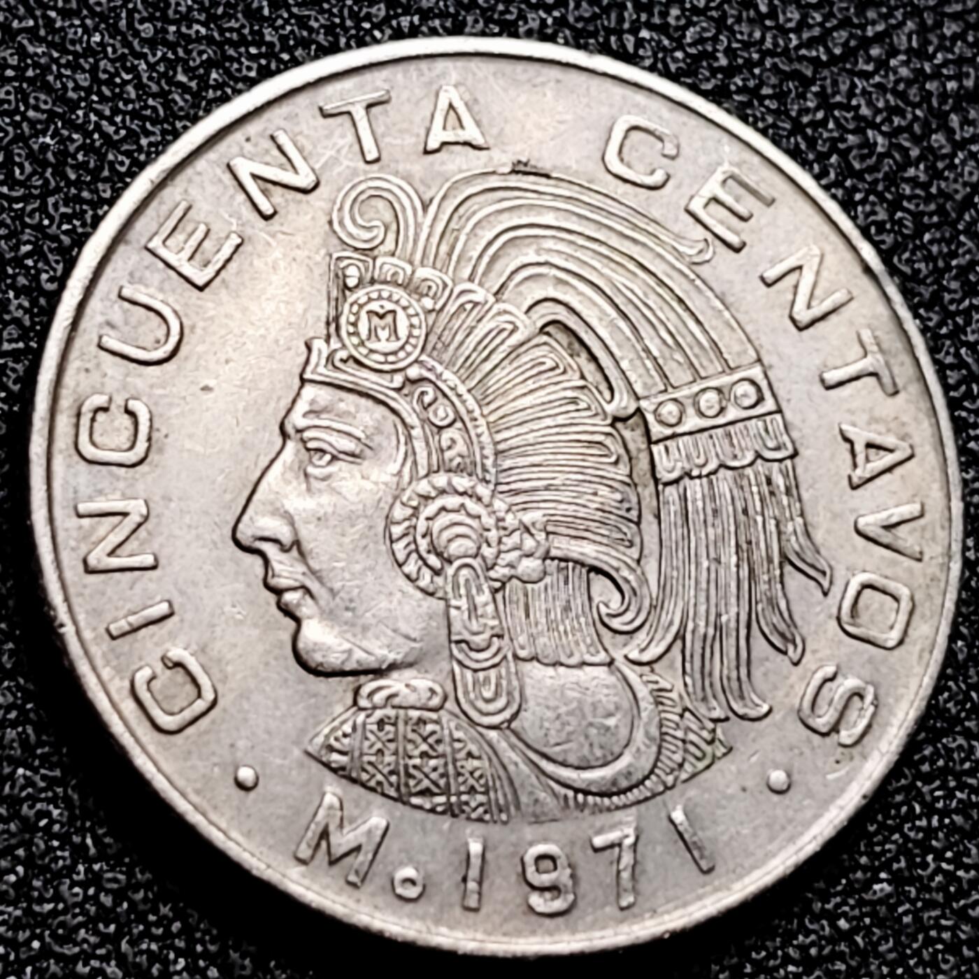 泉币菌-第165场-新年第八场 精品福利场 墨西哥1971年 50分銅镍硬币 线条鹰版 25毫米 6.5克