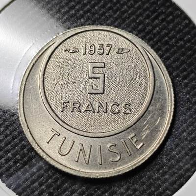 KK钱币收藏小铺  第386期  2月预留时间 周末发货 -  1957突尼斯5法郎 好品