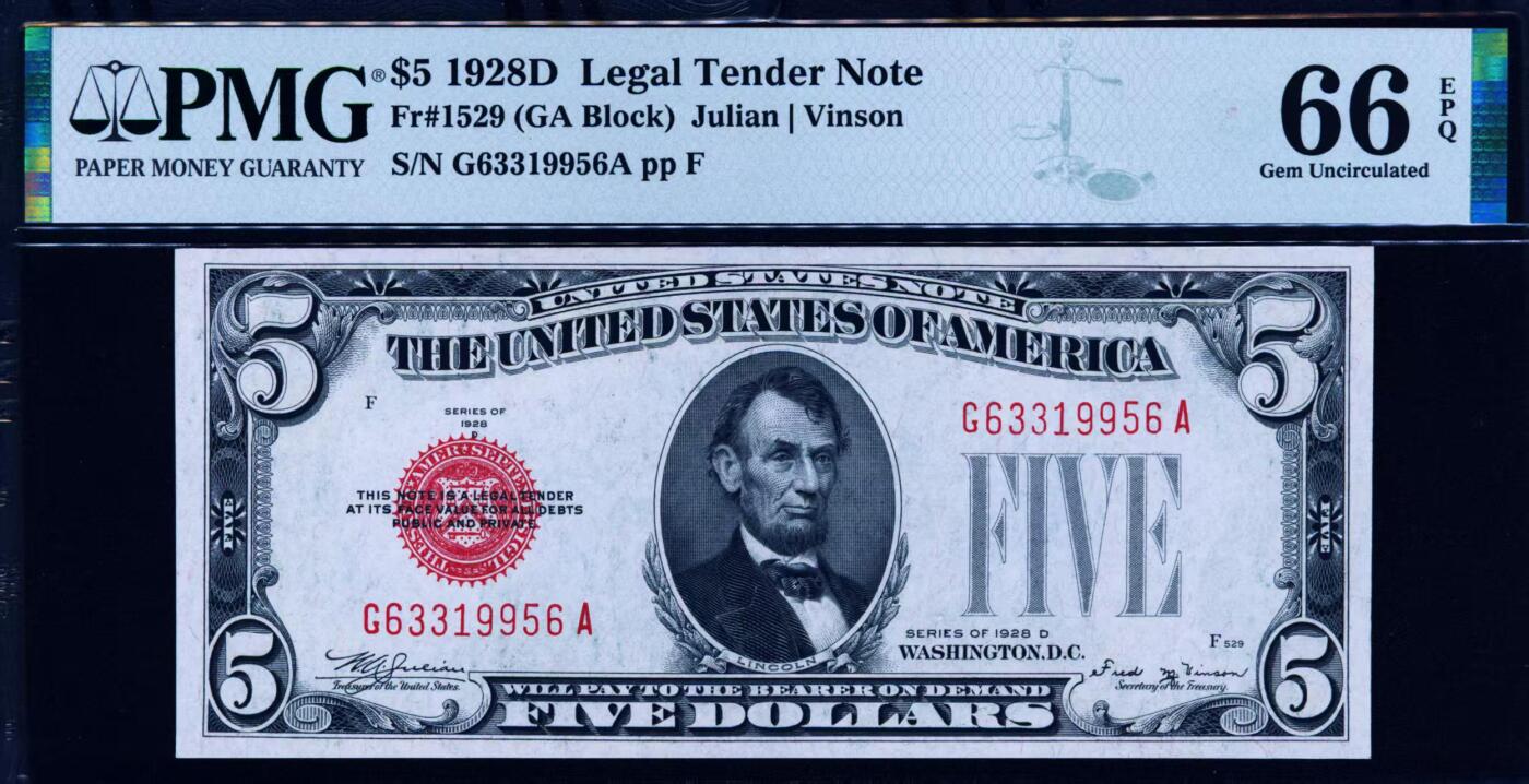 【Blue Auction】世界纸币精拍第772期——18级TOP拍卖/信誉/品质/专业/高效💫 【无47】美国 1928D 5美金 PMG66EPQ 
