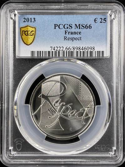 【雨安】【直播拍卖】【第0123期-评级币章】2026-01-10 周六 19:30 - [评级欧元] France 欧元 法国 25欧元 2013年 Respect  PCGS-MS66