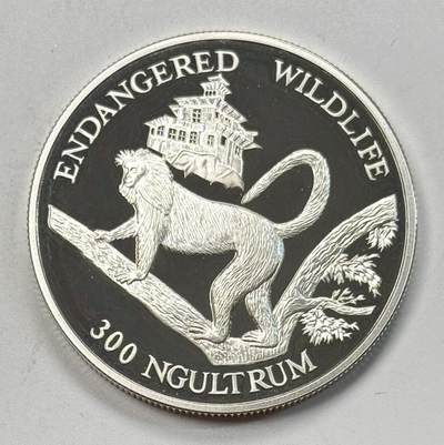 S&S Numismatic世界钱币-拍卖 第118期  - 不丹1992年 濒危野生动物-金叶猴 300努尔特鲁姆精制纪念银币 品相如图 31.47克925银