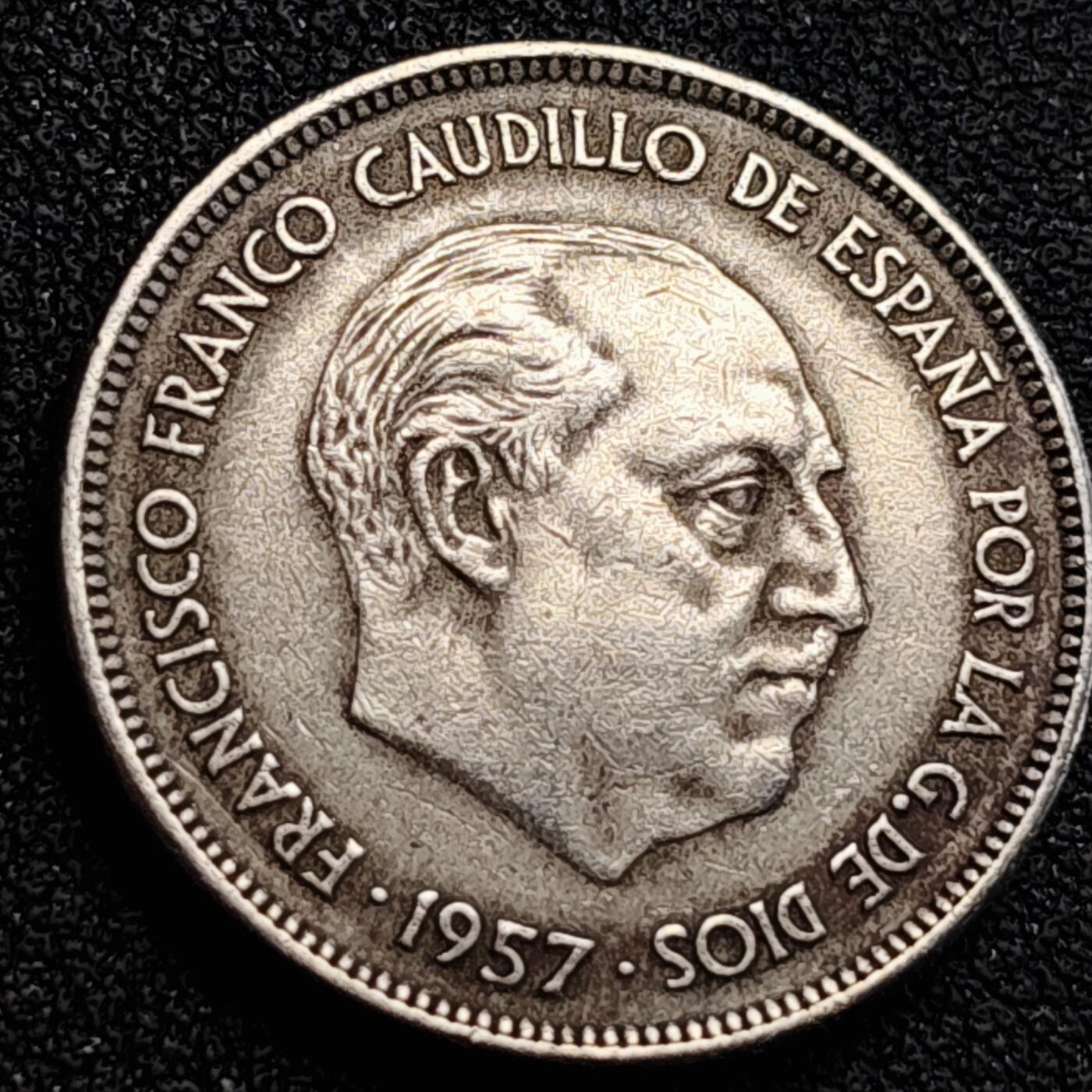 泉币菌-第164场-新年第七场 精品福利场 弗朗西斯科佛朗哥 西班牙1957年25比塞塔銅镍币 26.5mm8.5g