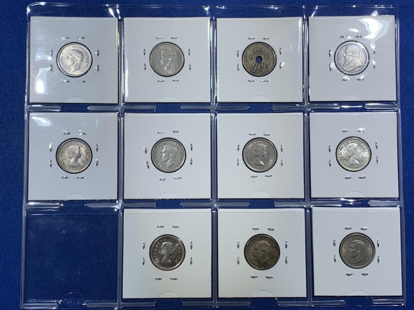 《竞宝斋》第455场 周日，周一 2场连拍 （全场包邮，欢迎送拍） 十一枚一组 英属各地 6便士 银币/铜镍币