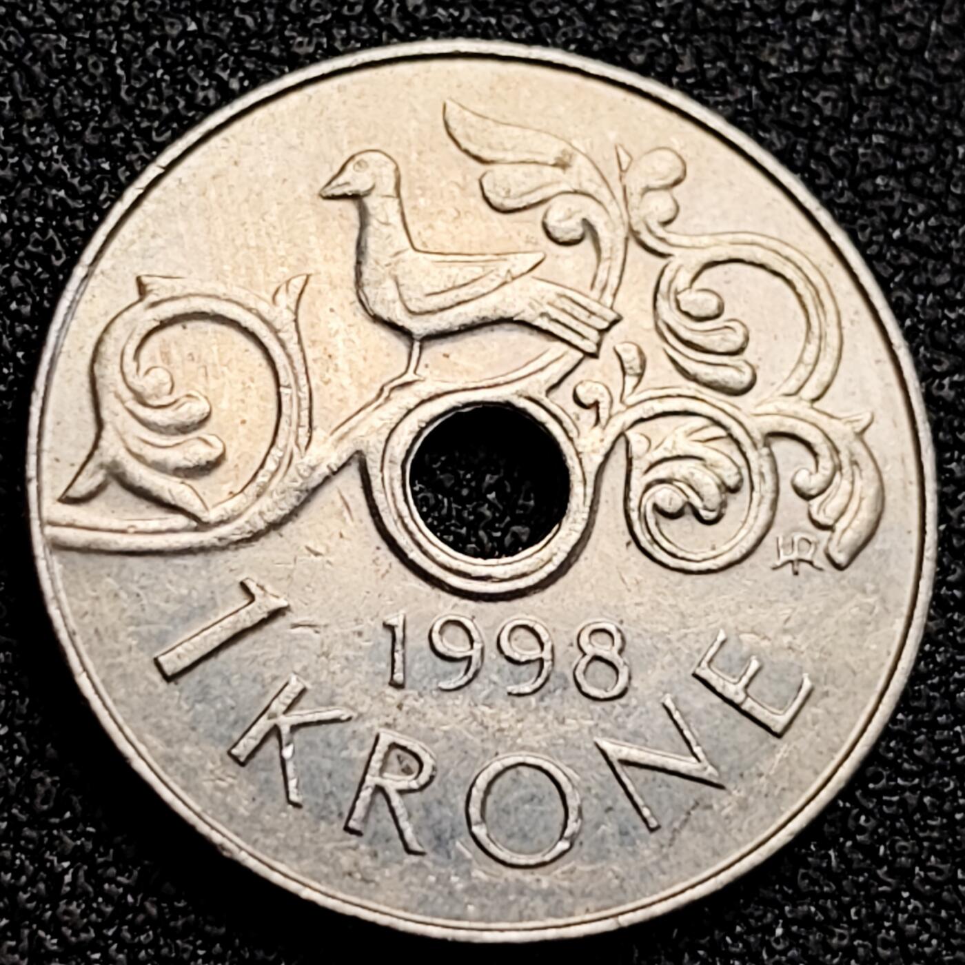 泉币菌-第164场-新年第七场 精品福利场 哈拉尔五世小鸟 挪威1克朗圆孔铜镍硬币 21.0毫米 4.3克