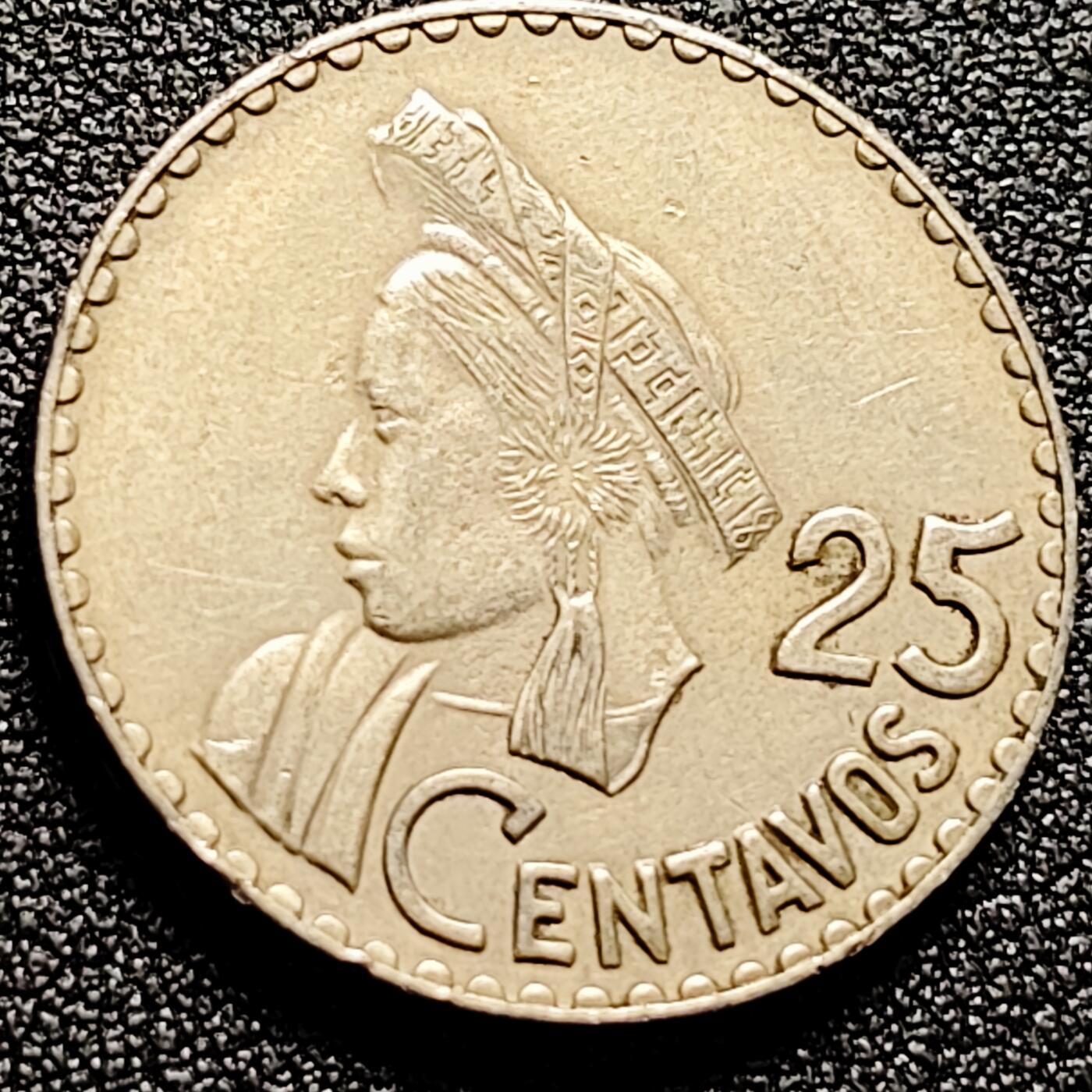 泉币菌-第165场-新年第八场 精品福利场 1966 民族妇女 危地马拉25分镍铜硬币 字边 27毫米 铜钱纪念币